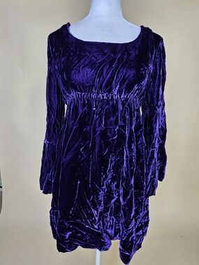 True Vintage 1960s Crushed Velvet Purple Empire Waist Dress